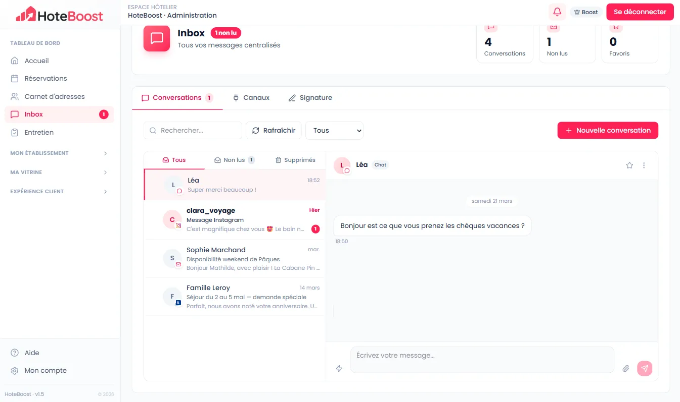 Inbox unifiée HoteBoost