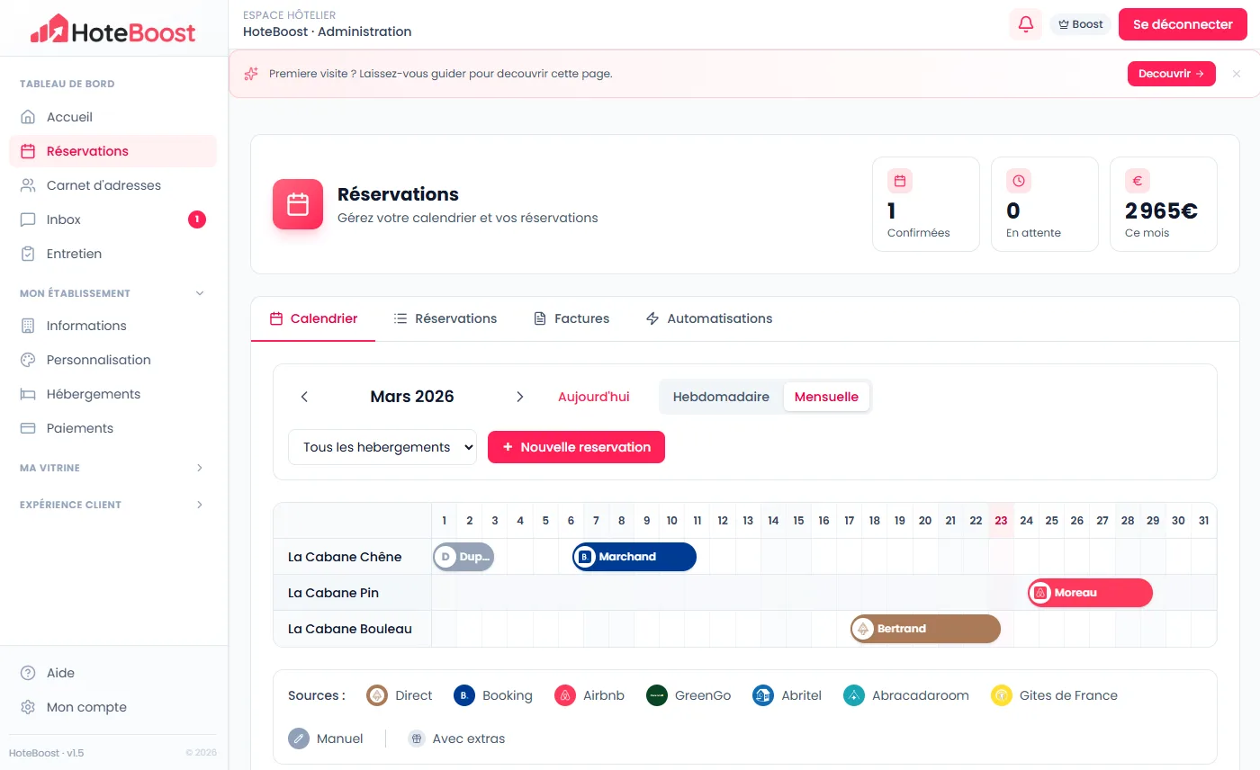 Calendrier multi-canal HoteBoost